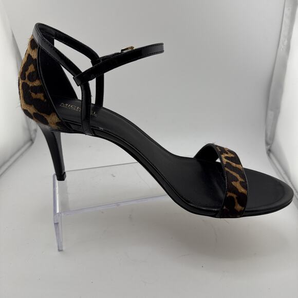 Michael Kors Womens Simone Open Toe Black Patent Animal Print Size 10M NWB - Picture 4 of 16
